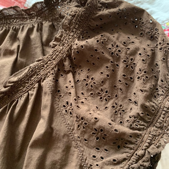 Liz & Co Brown Eyelet Peasant Top Sz XL - Picture 6 of 6